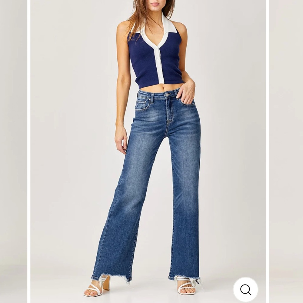 Risen High Rise Wide Leg Jeans